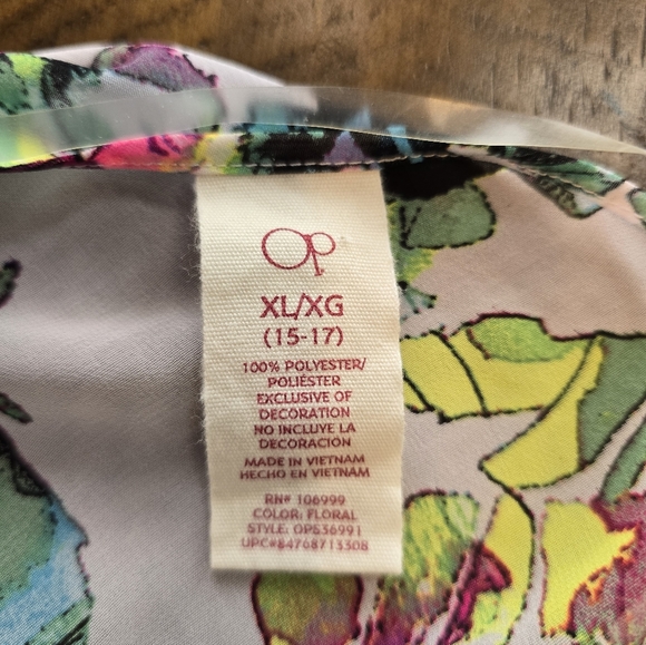 OP Multicolor Floral White Fringed Swim Cover Kimono XL - Picture 6 of 7